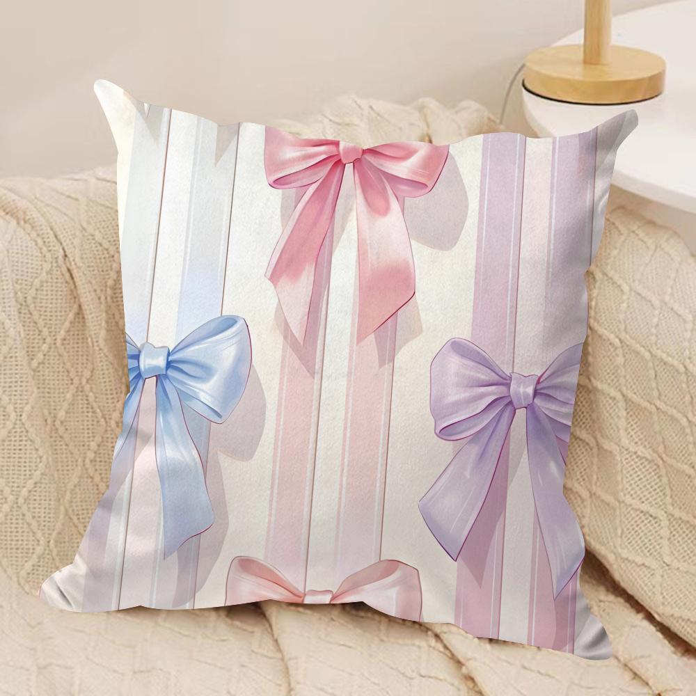 Pink Bow Cushion Cover Soft Plush Fabric DoubleSided Printed Sofa Cushion Cover for All Seasons Home Decor Gift
