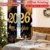 Set Of 2 Flat Printing Newyearcelebration Chic Pattern Curtains Versatile Polyester Fabric Room Decor Suitable Curtain