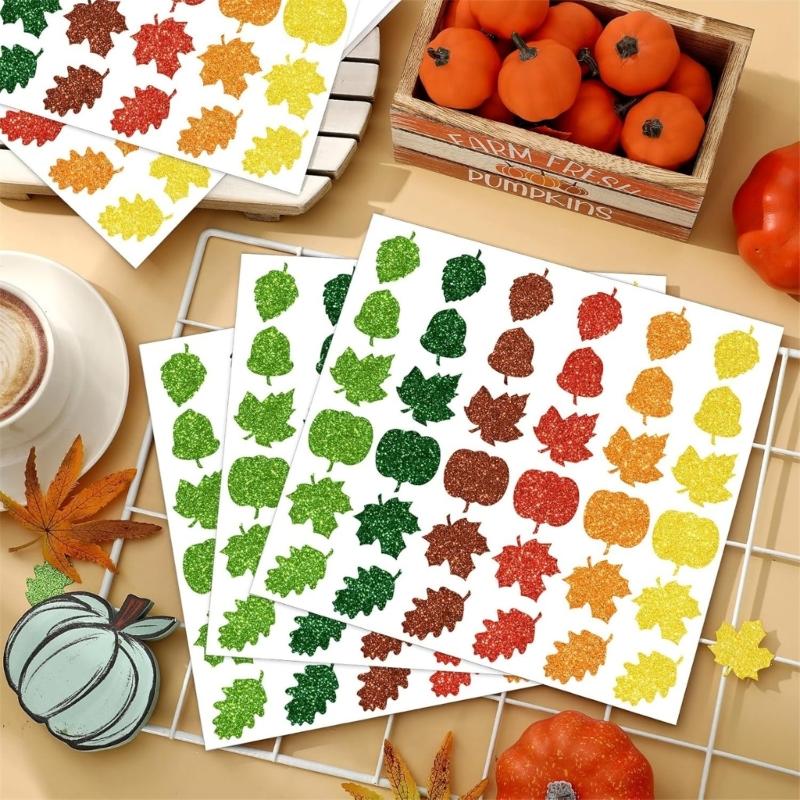 10 Sheets Autumn Sticker Maple Leaf Labels Sticker Reward Sticker Decorative Sticker Labels for Thanksgiving Day