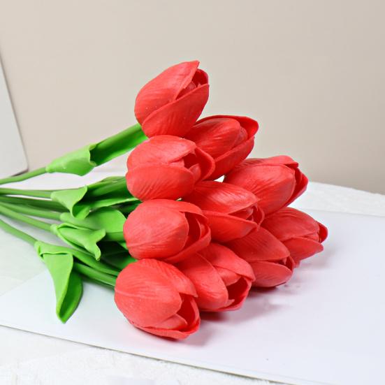 10Pcs Artificial Tulip Flower Home Office Party Realistic Fake Flower Branch Table Centerpiece Decoration Mother's Day Valentine's Day Easter Gift