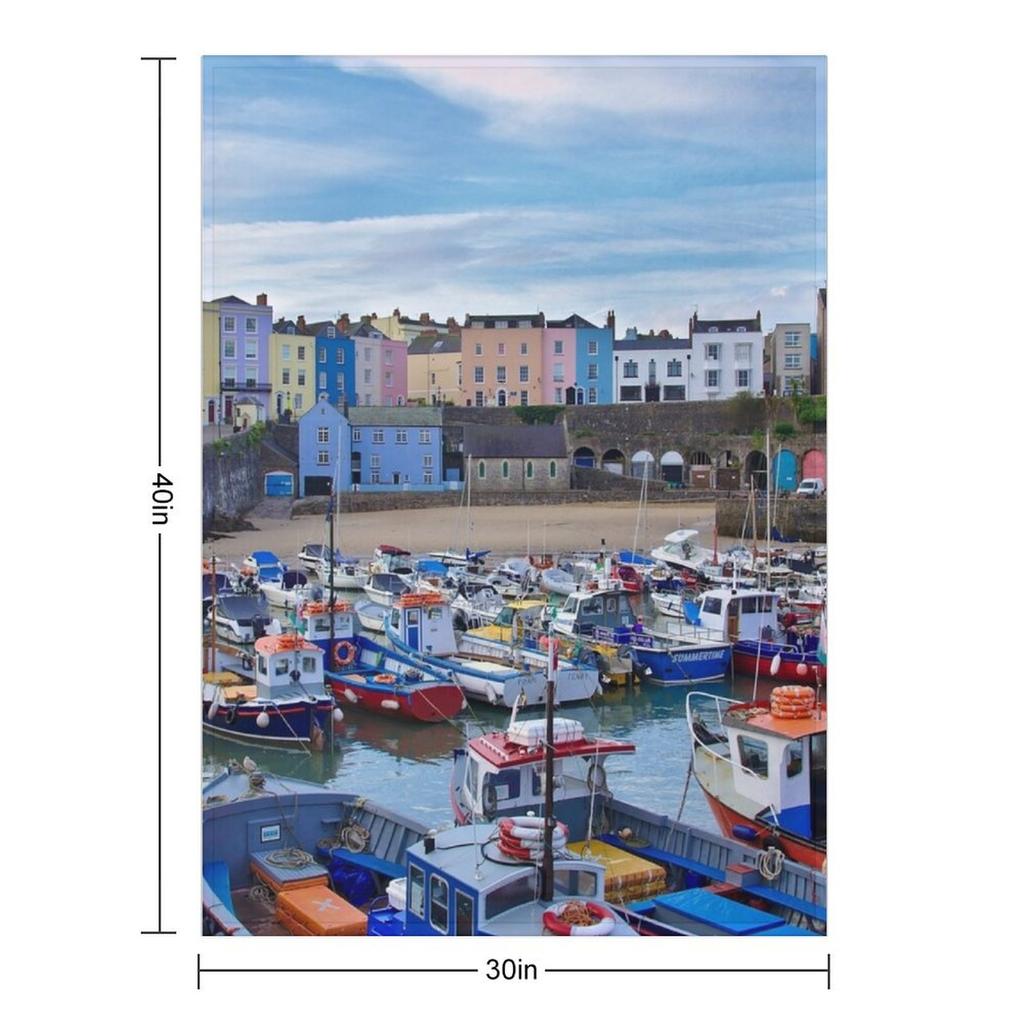 Tenby Harbour Morning Colours Throw Blanket Luxury Throw Stuffeds Soft Bed Linens Blankets