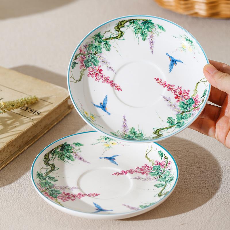 European Ceramic Flower Vine Coffee Cup Saucer Exquisite Flower and Bird Mug Afternoon Tea Flower Teacup Home Breakfast Milk Mug