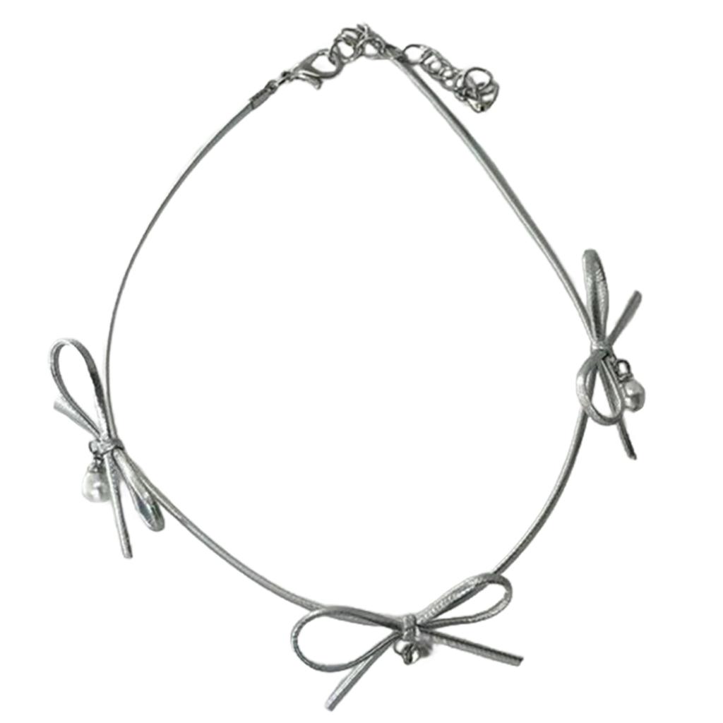Butterfly Pearl Pendant Necklace Minimalists Bow Neckchain for Women Girls Metal Collarbone Chain Stylish Accessory