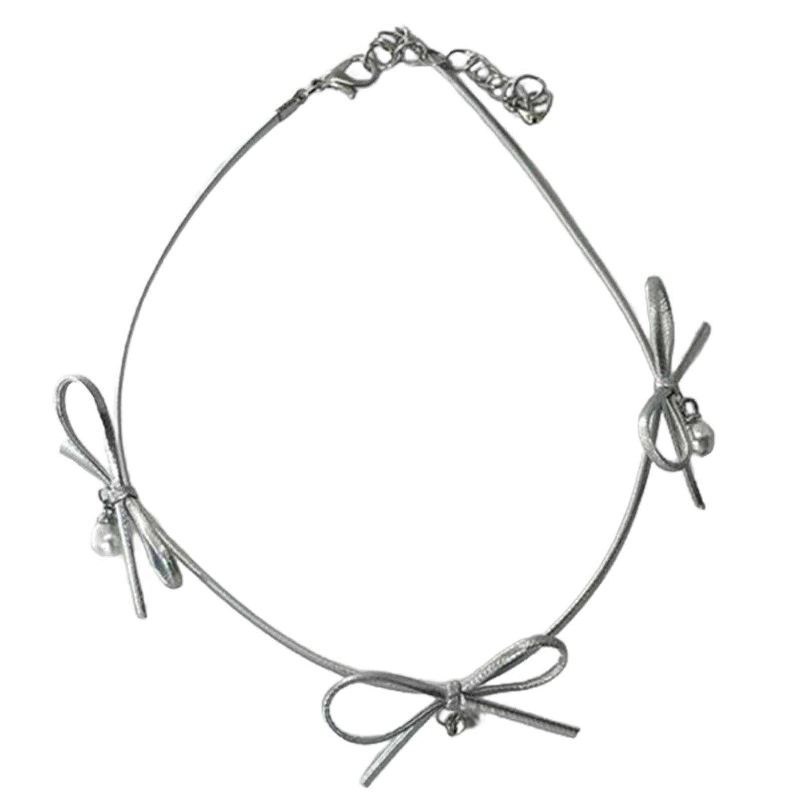 

Butterfly Pearl Pendant Necklace Minimalists Bow Neckchain for Women Girls Metal Collarbone Chain Stylish Accessory серебряный