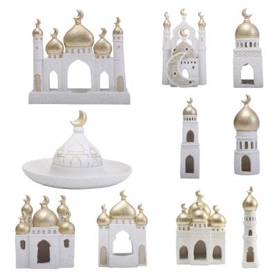 Estatua de Resina Artística de Ramadán Mezquita Islámica Adorno Cultural Hecho a Mano Modelos de Mezquitas Decoración de Torre para Eid Hogar Oficina Regalo Ramadán Mubarak