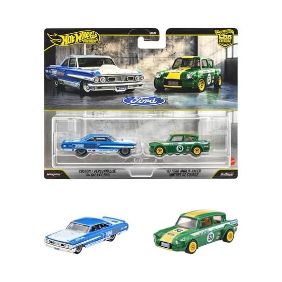 Hot Wheels Премиум 2 шт. Кастомные 64 Galaxy 500 / 67 Ford Anglia Racer Игрушечный Автомобиль Мини Машина 3+ лет Мульти JHW50