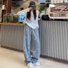 White wide-leg pants sweatpants autumn and winter new printed star trousers high waist loose walking casual straight pants