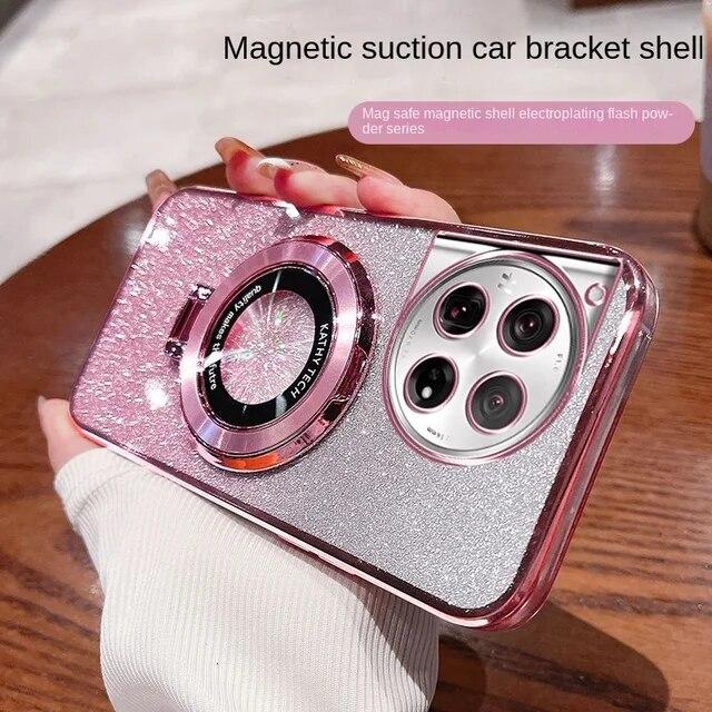 

Магнитный чехол для телефона Magsafe для OnePlus 12 12R 10T 11R 10R 10 Pro, мягкий блестящий держатель-подставка, задняя крышка For OnePlus 10 Pro розовый