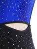 Womens Latin Jazz Dance Leotard Allover Rhinestones Tassel Skirt Backless Contrast Color Bodysuit