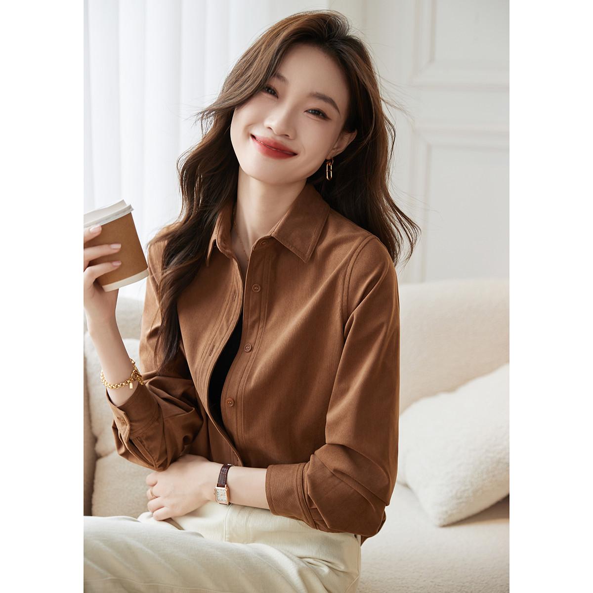 

Однотонная рубашка для женщин с весенним французским темпераментом, рубашка с длинными рукавами и лацканами, базовый топ 2XL