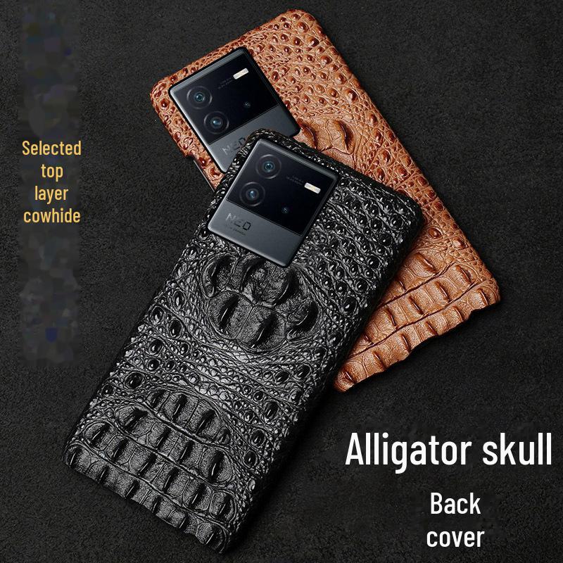 Genuine Leather Crocodile Skull Half Package Case for iQOO Neo6/Neo6SE