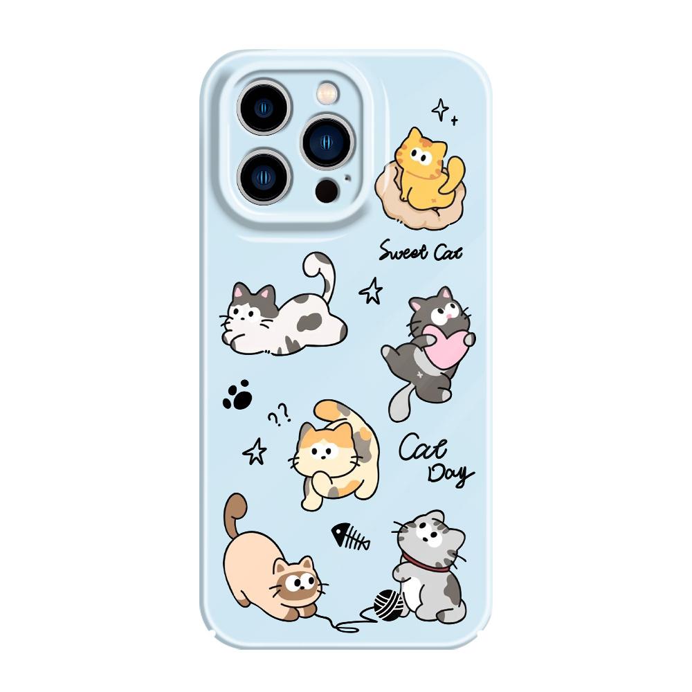 Happy Cat Phone Case For iPhone 13 12 11 7 8 6 6S Plus Pro Max Mini X XS XR SE 2020 2022 Film Hard Cover