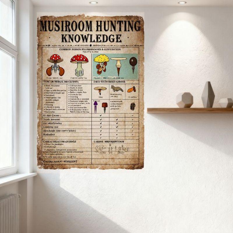 Vintage Mushroom Hunting Knowledge Metal Sign - Poisonous Edible Types Guide Tin Poster for Bar Pub Home Wall Decor 8x12 Inch