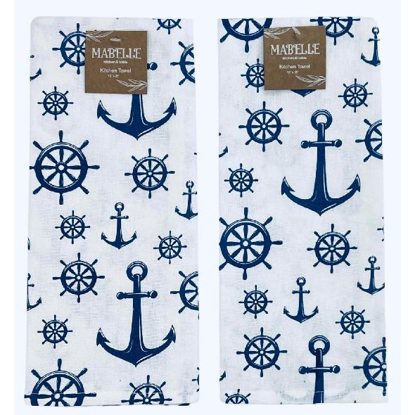Serafina Home Summer Kitchen Dish Towel Set: Fun Nautical Anchor Capta Wheel Design, Set of 2 (Nautical) Nautical