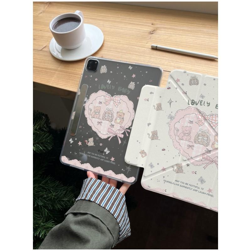 Kawaii Bear IPad Pro 13 Inch Case With Stand Auto Sleep PC Hard Shell Air 5/6 Mini 6