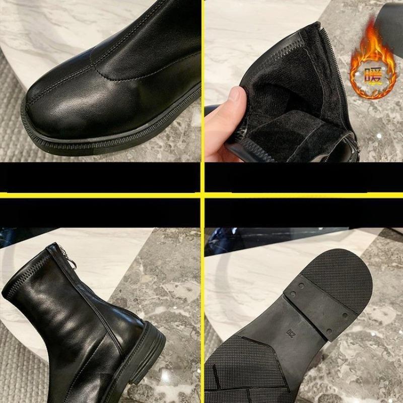 French Womens Sexy Short Boots Fahsion Slim Elegant Back Zippers Leather Shoes Female Dress High Top Ankle Boot Zapatos De Mujer