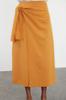 Women's Fashion Cinnamon Double Breasted Tie Detailed Woven Linen Look Skirt