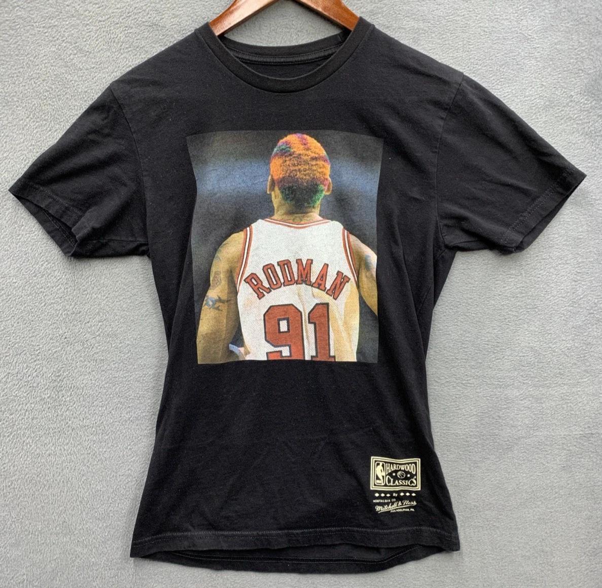 

Mitchell & Ness RODMAN 91 Graphic Tee T-Shirt Men s Size Small Black Crew Neck 4XL