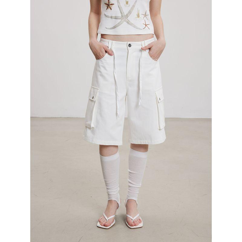 Thelight2025 Spring/Summer New Overalls Women White Wide Leg Shorts Women Commuting Sweat Pants Casual All-matching