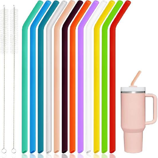 8 Pack Replacement Straws for Stanley Cup 40 Oz 30oz Tumbler, 12 Inch Long 0.4" Wide Reble Silicone Straw For Yeti/Simple Modern With 1 Cleaning