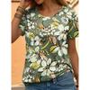 Sommer Rundhals 3D Blumenmuster Bedrucktes Top Modische Lässige Kurzarm Damen T-Shirts