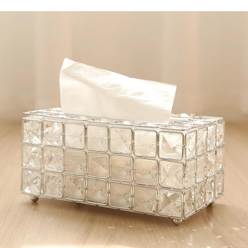 Simple Metal Crystal Tissue Box Living Room Tea Table Napkin Paper Removable Boxes Household Products