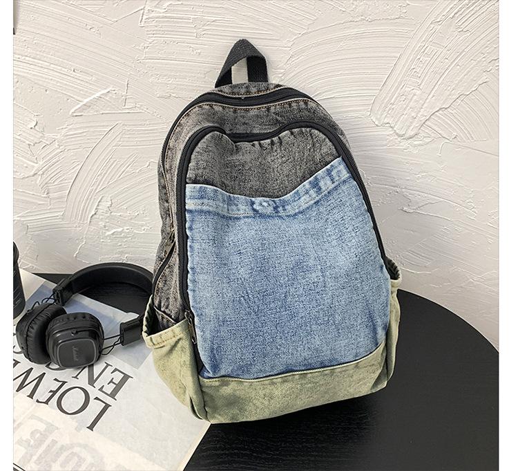 Schoolbag Japanese Vintage Denim Backpack Women's Large Capacity Lightweight Outdoor Travel Backpack Student Class Commuter School Bag