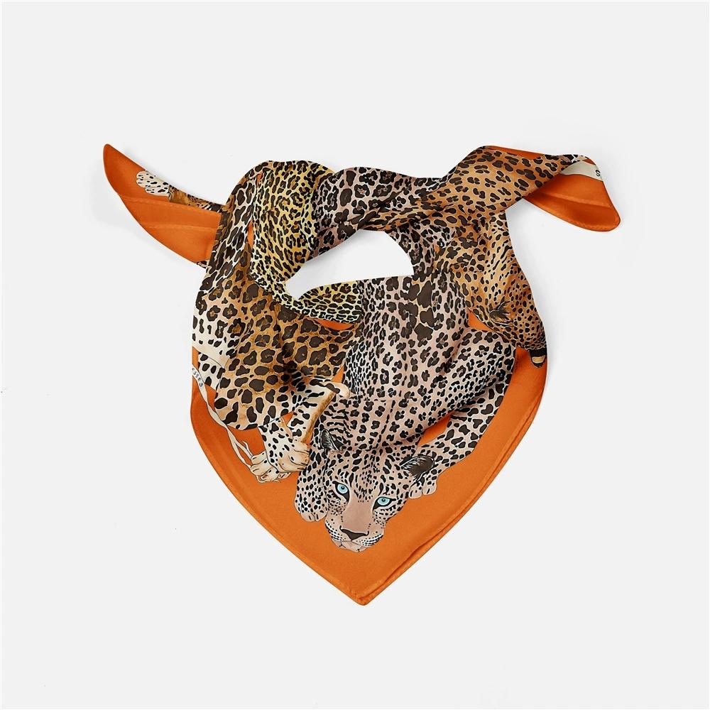53cm European Leopard Print Small Square Scarf Hot All Matched Twill Silk Foulard Hijabs For Women