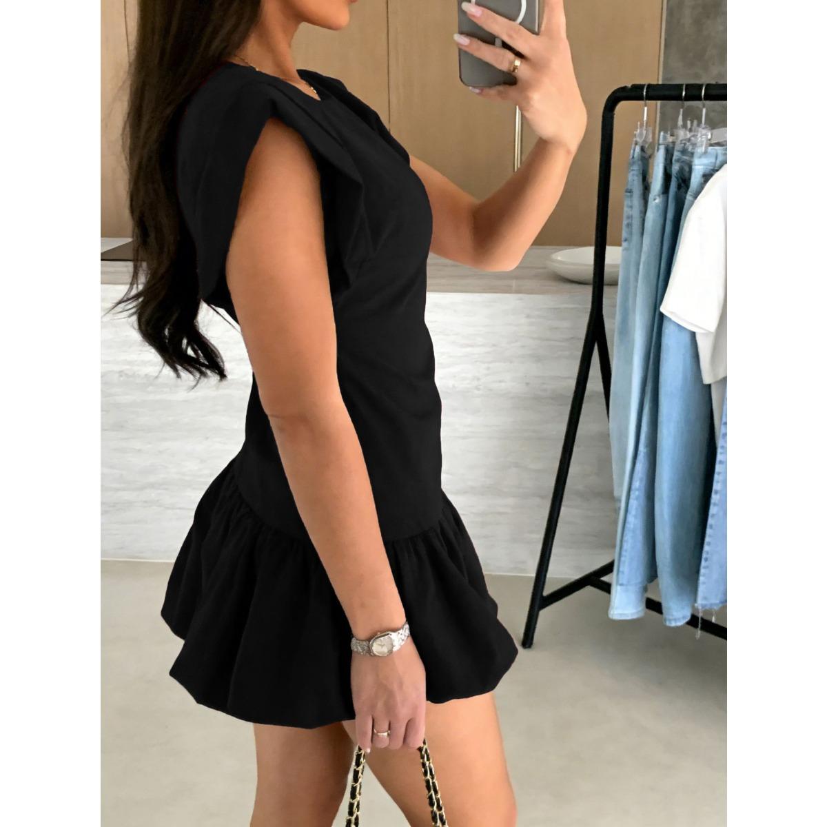 2026 Spring Summer New Women s Solid Color Fashion Short Sleeve Ruffle Hem Dress, European American Style Casual Ladies Dress for Crossborder S