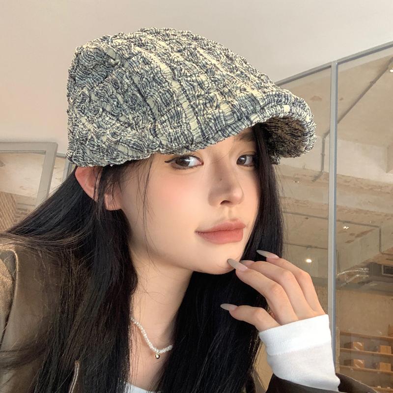 Retro pleated forward hat women's spring and autumn cap showing face small versatile fashion beret painter hat