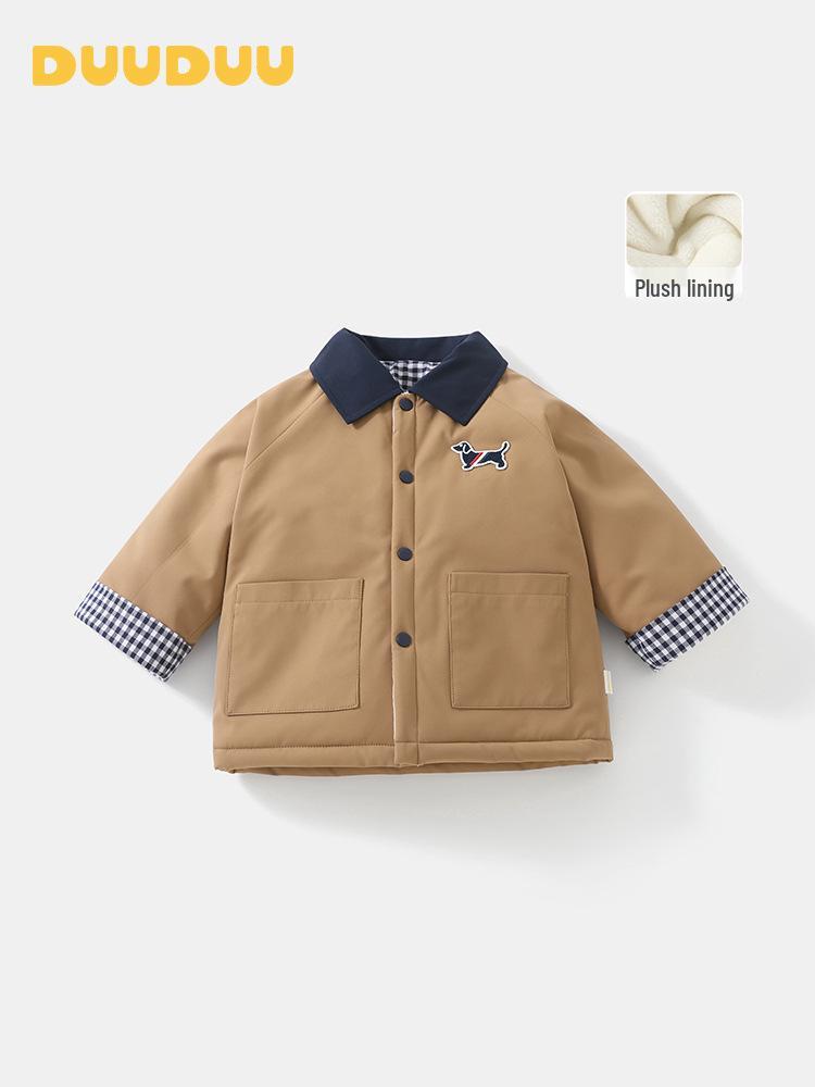 DUUDUU 2025 New Style Infant & Toddler Jacket - Fleece-Lined Korean Style Cotton Coat for Baby Boys