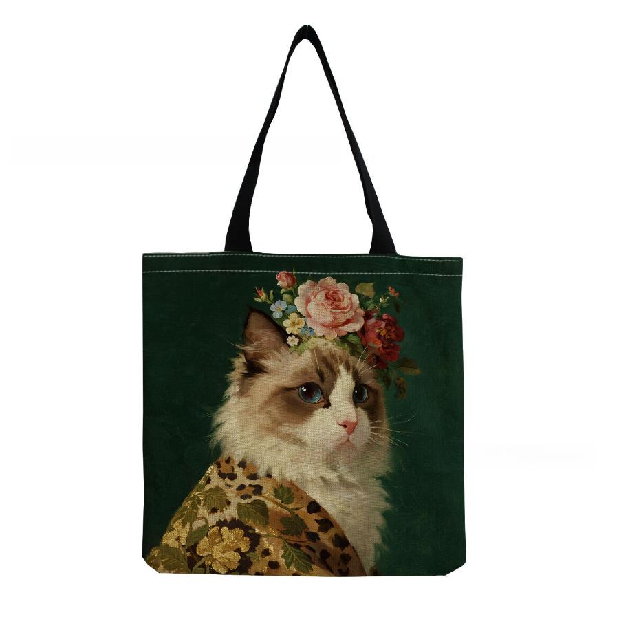 

Women Vintage Linen Tote Bag - Large Capacity Cat Print Shoulder Handbag for Casual & Grocery Shopping KTB 10