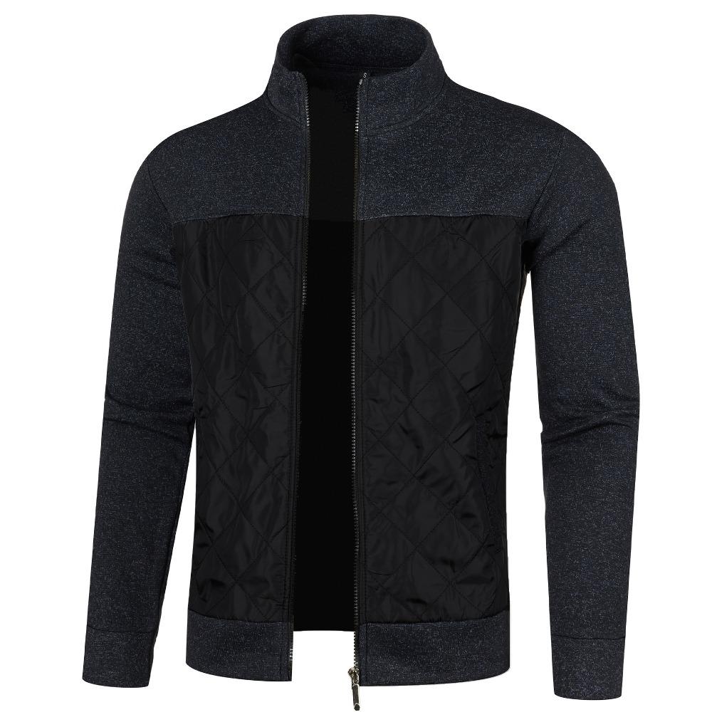Men's Autumn Jacket Stand Collar Patchwork Slim Fit Zip Up Casual Streetwear Men Coat