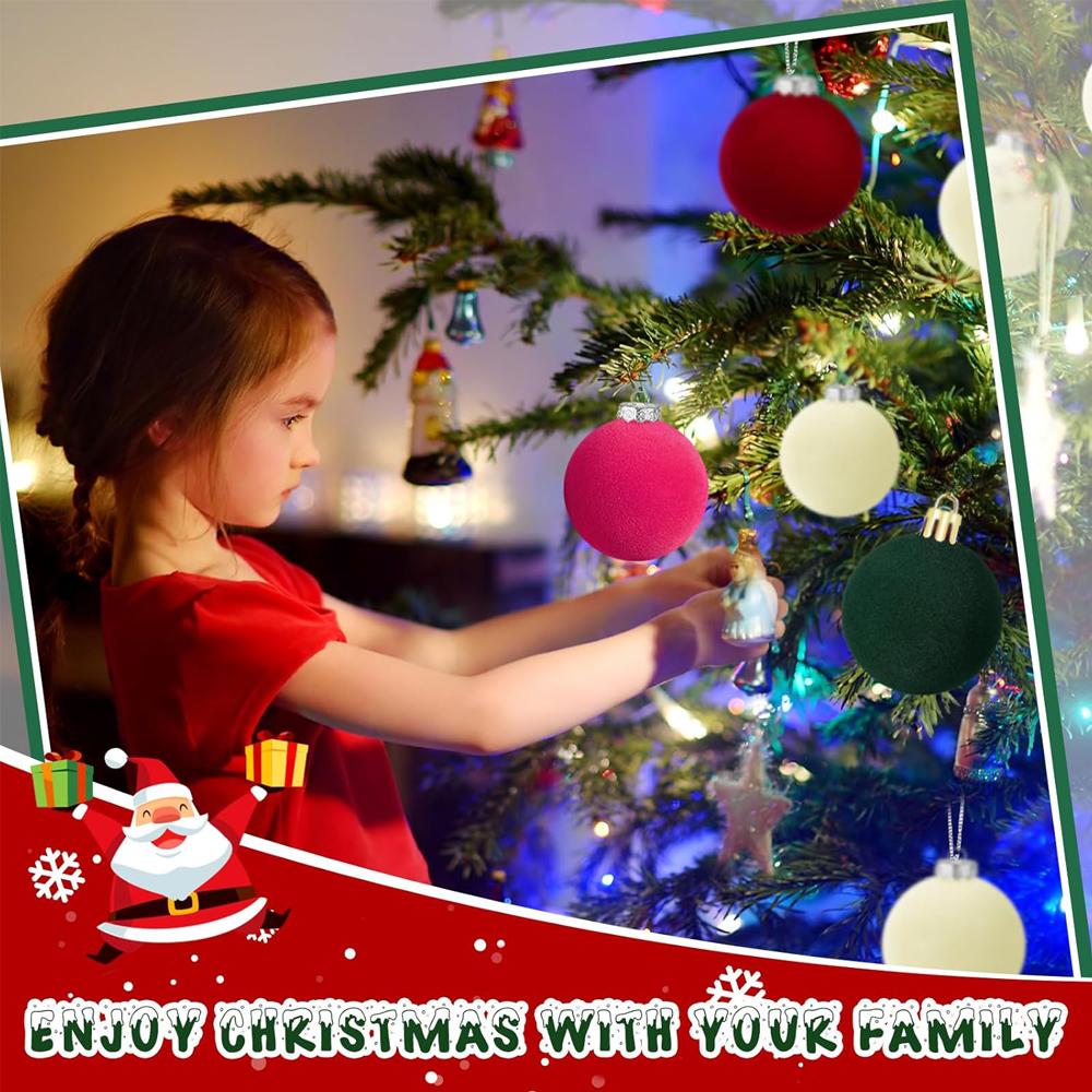 6pcs 5cm Velvet Christmas Tree Ornaments Plush Flocked Hanging Balls for Holiday Decor, Christmas Decoration Xmas Clearance