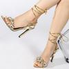 Eilyken Summer Stilettos Heels Rhinestones Sandals Women Pointed Toe Ankle Strap Crystal Wedding Ladies Shoes
