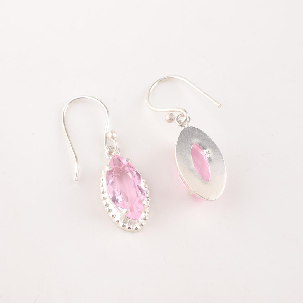 Natural Morganite Gemstone 925 Sterling Silver Jewelry Handmade Earrings 1.4" EE-169-2