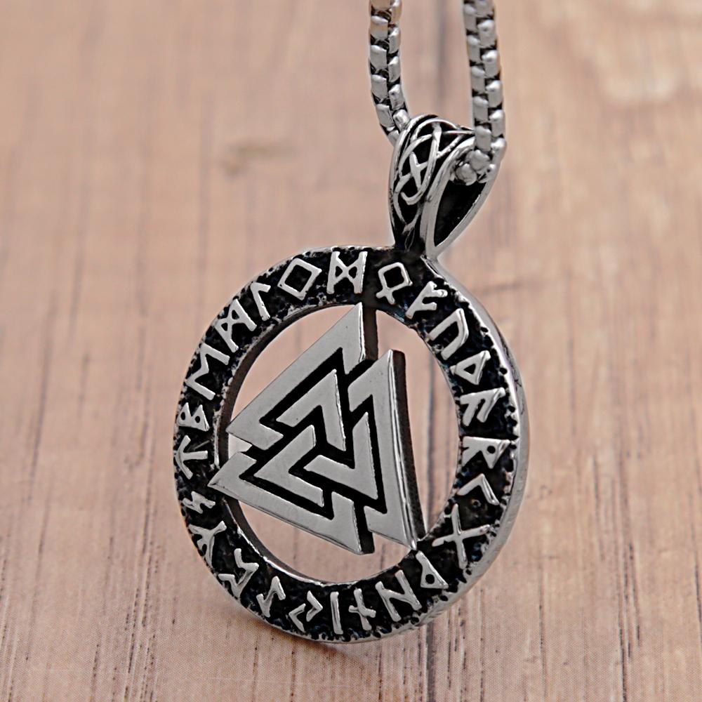 Vintage Stainless Steel Valknut Pendant Necklace Nordic Odin Viking Rune Necklace Men Fashion Biker Amulet Viking Jewelry Gift