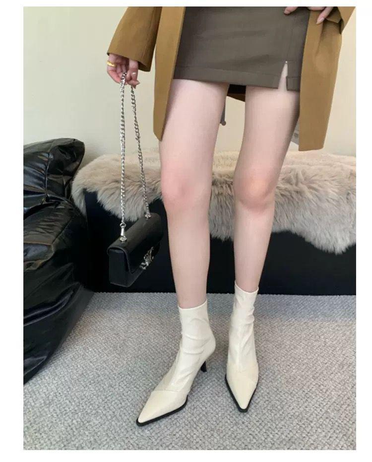 Women's Pointed Toe Stiletto Ankle Boots - Fleece-lined, Slimming Design for Autumn/Winter 2025