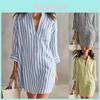 Abito estivo a righe in poliestere con colletto a camicia per vacanze casual al mare