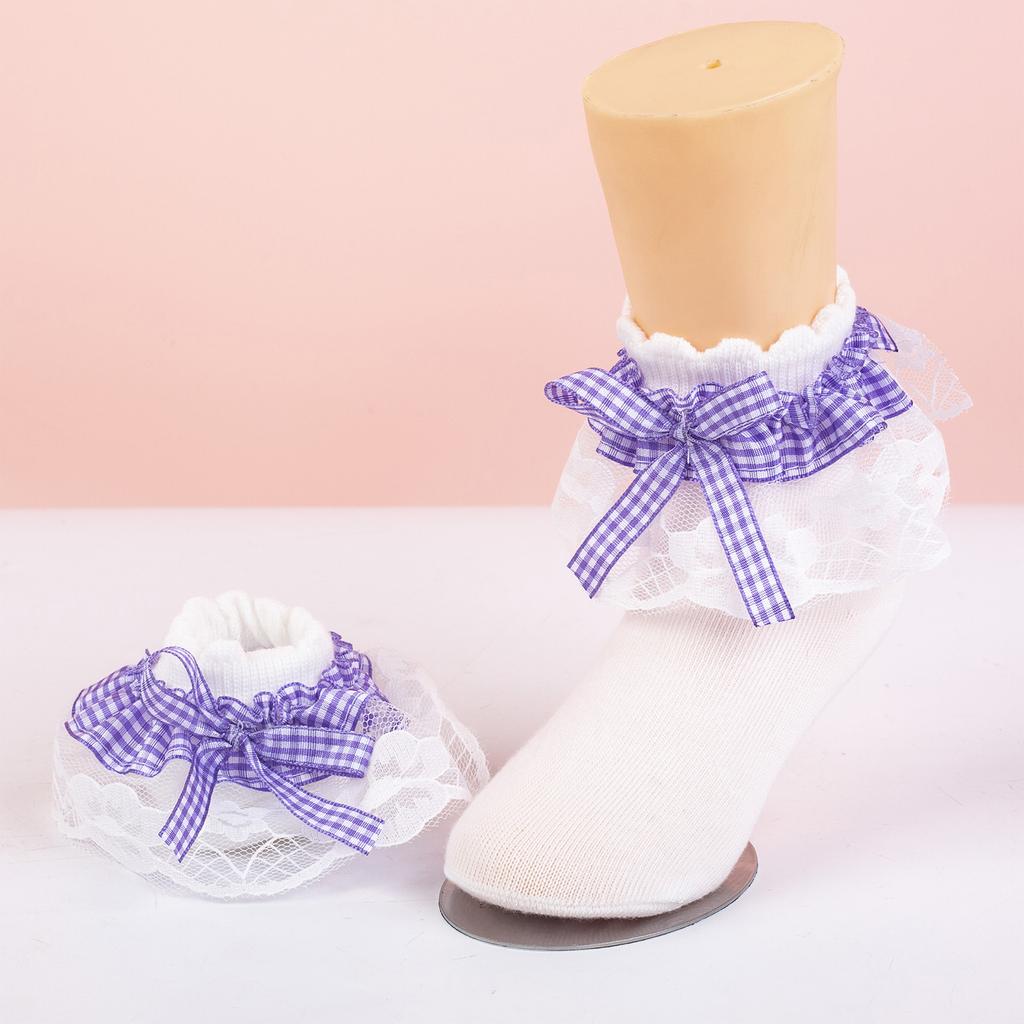 Cute Girls Cotton Slouch Socks for Toddlers with Multi-Layer Lace Trim and - Princess