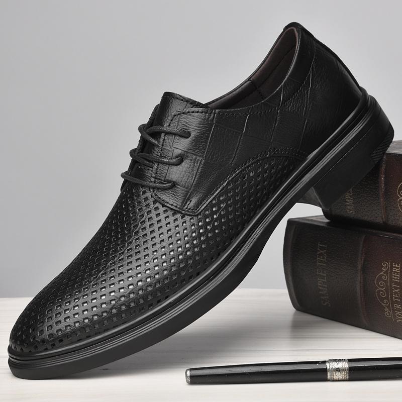 FashionBreathable Dress Shoes for Men Genuine Leather Business Shoes Formal Oxfords Footwear Summer Male Wedding Shoes Classic Loafers