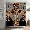 Luxurious Golden Baroque Shower Curtain for Bathrooms Waterproof Fabric with Striped Pattern Decoration Black White Design (Size