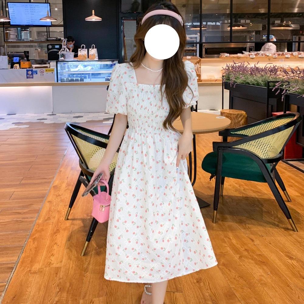 Square Collar Floral Dress Mori Girl Summer New Small Gentle Wind Thin Medium and Long Skirt New