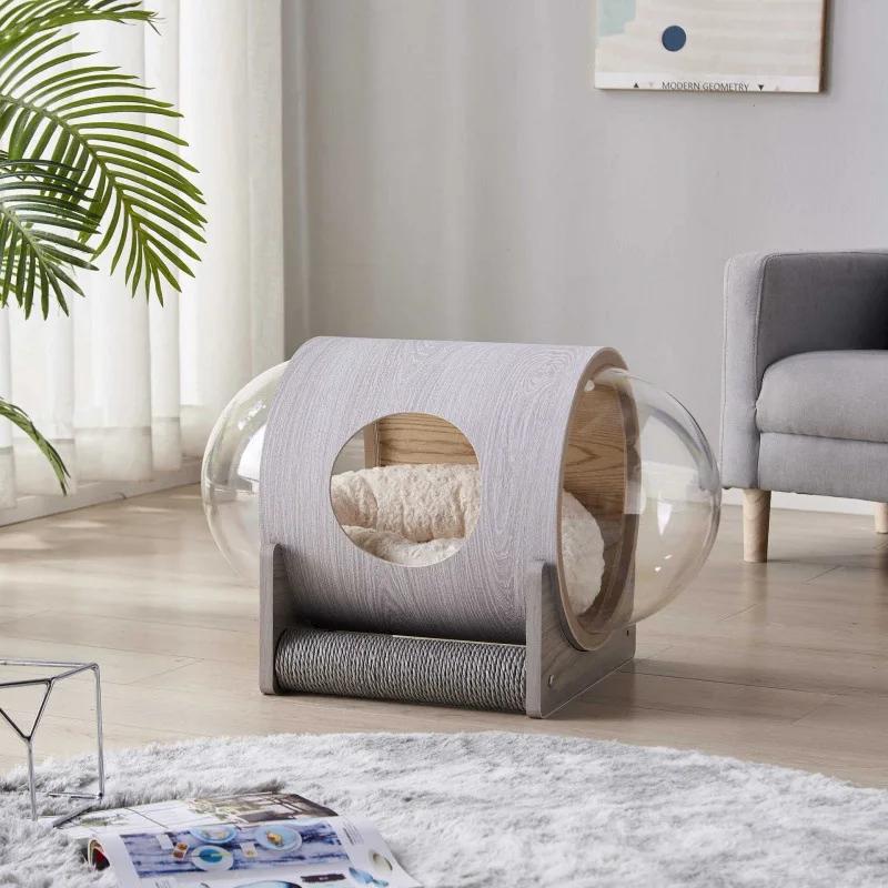 Net red space capsule transparent cat delivery room four seasons universal closed winter cat house solid wood capsule cat litter