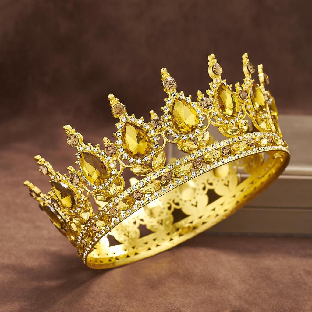 European Baroque Rhinestone King Crown Tiara Hairpiece