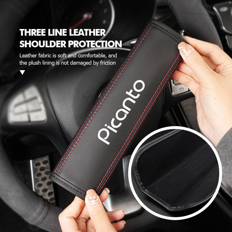 AZKSYT1 For KIA Leather Car Seat Belt Cover Adjustable Shoulder Anti-slip Pad Niro Soul Stonic Picanto Proceed Sorento Cerato