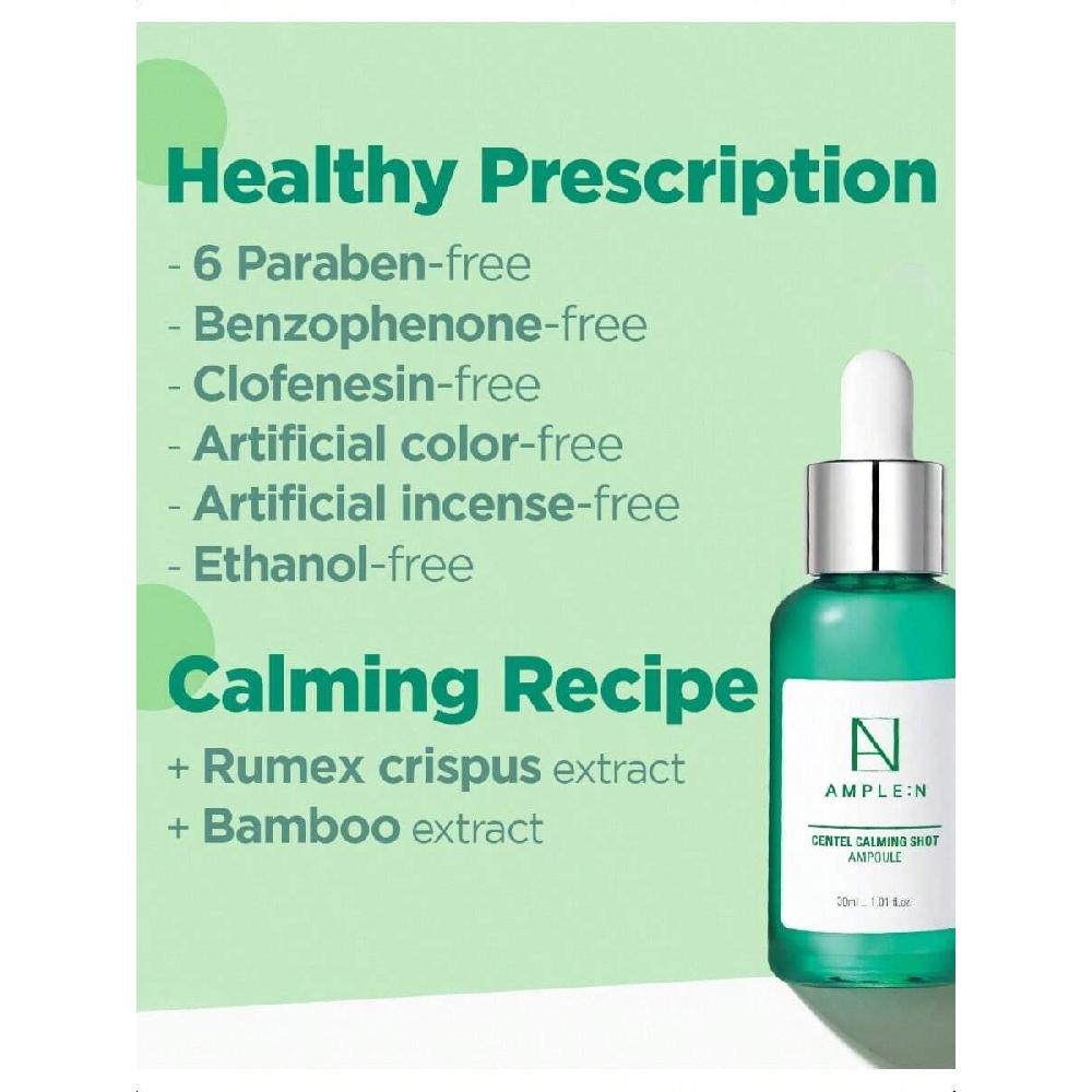 Ample:N Centel Calming Shot Ampoule 100ml Soothing Face Serum Calm Irritated & Sensitive Skin - Redness Relief, Acne Spot Treatment & Moisturizing