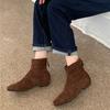 Coarse heel suede square head short boots women's 2025 autumn and winter new warm velvet women's boots Korean version thin boots fashion boots