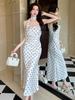 White Polka Dot Bodycon Spaghetti Strap Dress for Women - Summer French Style
