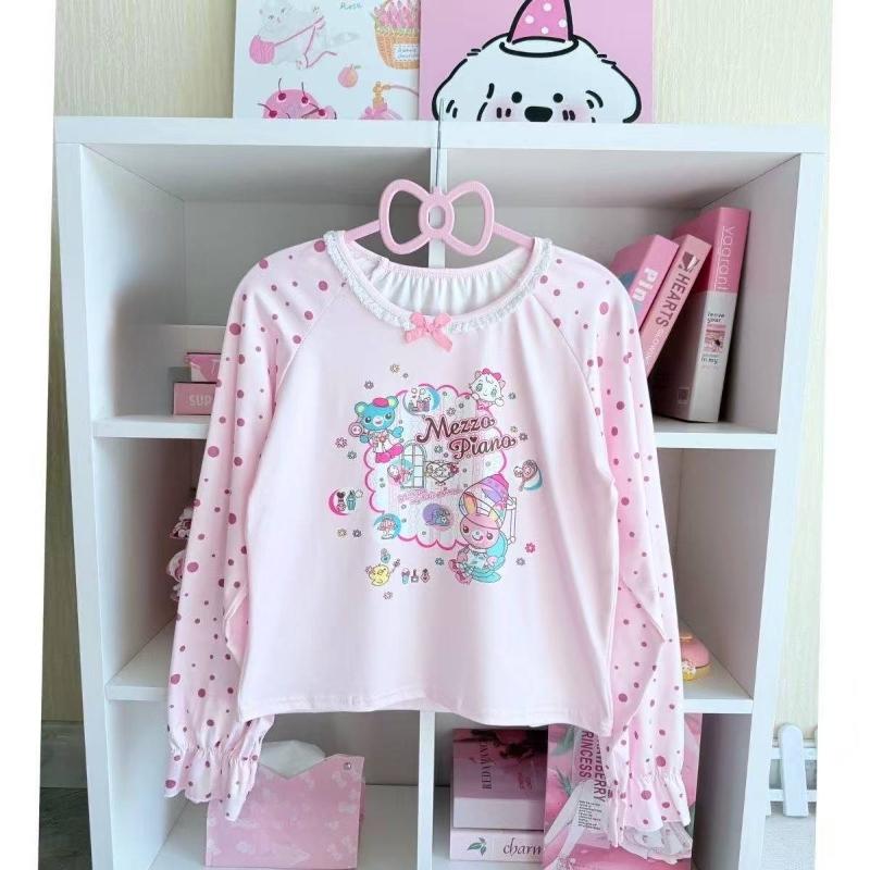 Lolita Print Tops Bow Cake Blouse Y2K JK Lolita Japan Kawaii Girl Cute Sweet Lace T-shirt A-line Spliced Cake Skirt New Chic